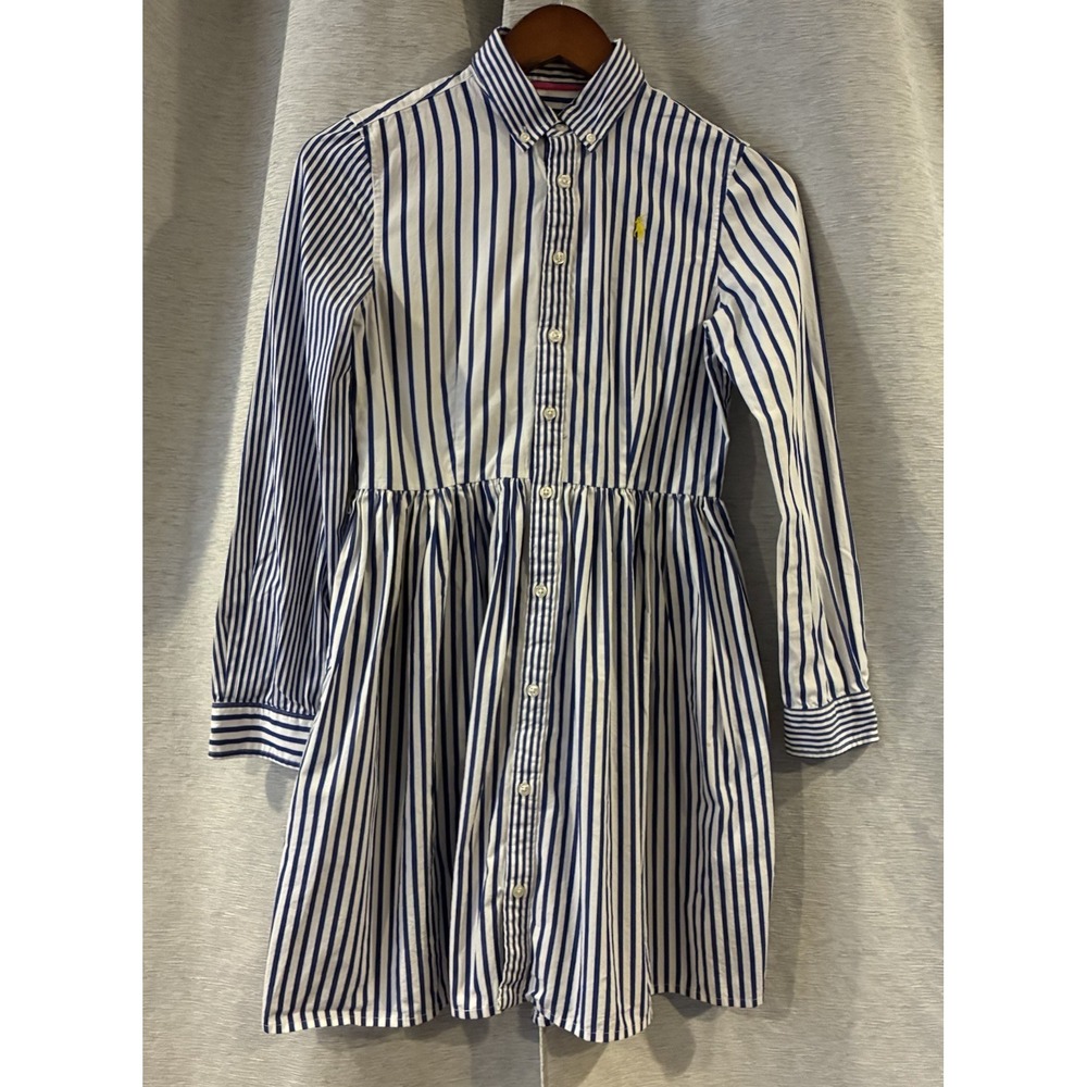 Polo Ralph Lauren Cotton‎ Stripe Button Down Long Sleeve Dress Girls